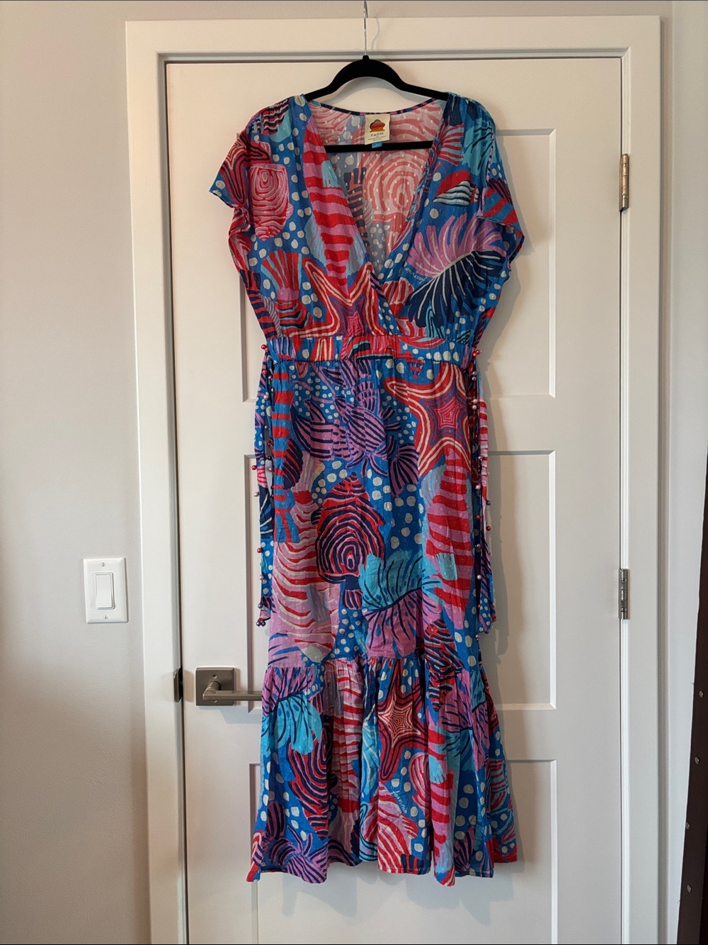 FARM Rio Blue, Pink and Red Abstract Maxi Dress